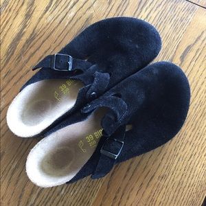 Birkenstock Black Suede Boston Shoes (Close Toed)